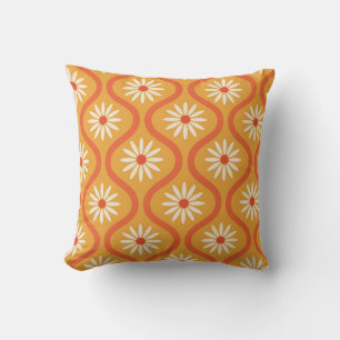 Cojín Decorativo Flores Retro sobre Ogee Naranja de Época Moderna P