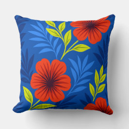 Cojín Decorativo Flores rojas bermellón en negrita con hojas elegan