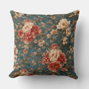 Cojín Decorativo Flores rojas de coral exquisito blanco y exuberant