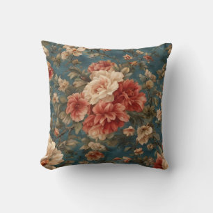 Cojín Decorativo Flores rojas de coral exquisito blanco y exuberant