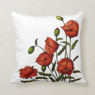 Cojín Decorativo Flores rojas de la amapola: Ilustraciones
