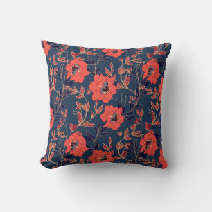 Cojín Decorativo Flores rojas de rosas y peonías con hojas y p