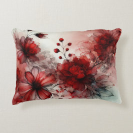 Cojín Decorativo Flores rojas elegantes: un diseño abstracto sereno
