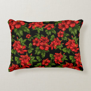 Cojín Decorativo Flores rojas en el fondo negro