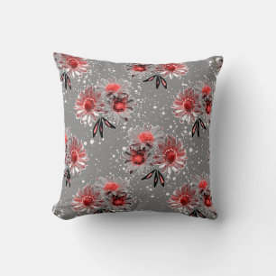Cojín Decorativo Flores rojas en gris