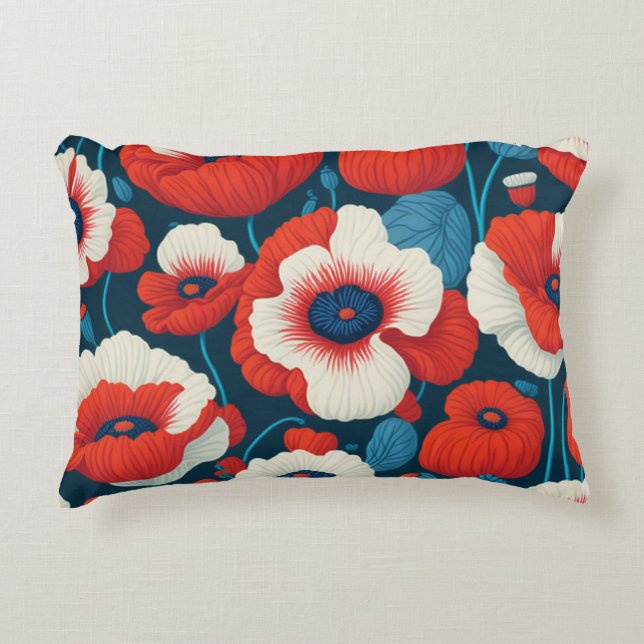 Cojín Decorativo Flores rojas radiantes y amapolas (Anverso)