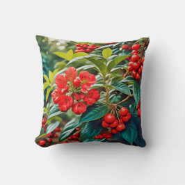 Cojín Decorativo Flores rojas vibrantes y racimos de bayas