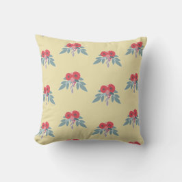 Cojín Decorativo Flores rojas y hojas verdes en marrón