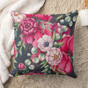 Cojín Decorativo Flores Rojas y Rosadas