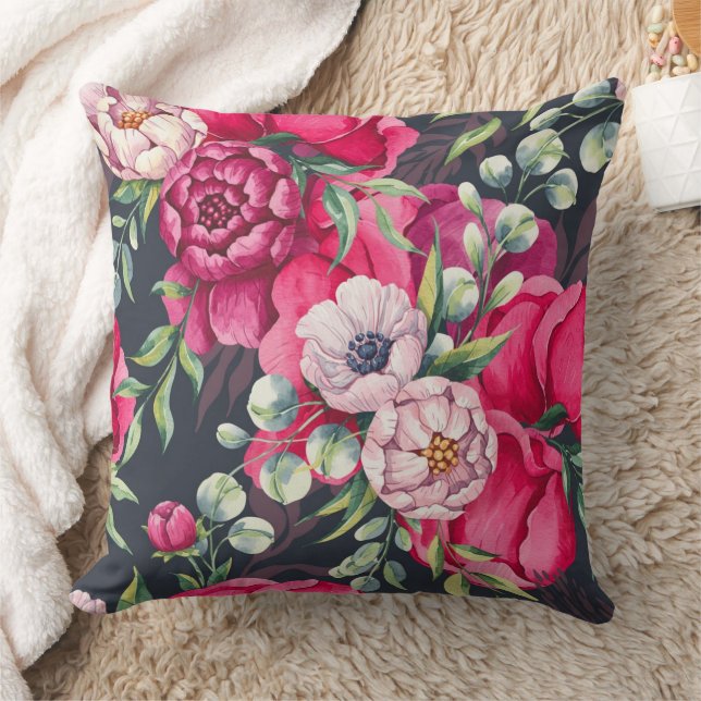 Cojín Decorativo Flores Rojas y Rosadas  (Manta)