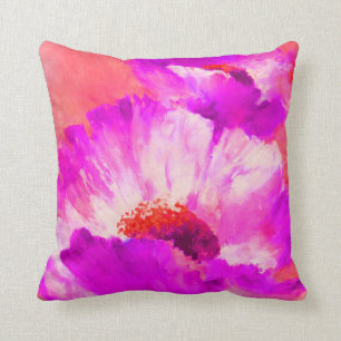 Cojín Decorativo Flores rojas y rosadas de la acuarela