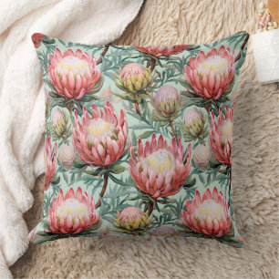 Cojín Decorativo Flores rosa Aqua Protea en Fynbos Diseño de impres