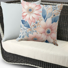 Cojín Decorativo Flores rosa azul turbio Beige Boho Floral