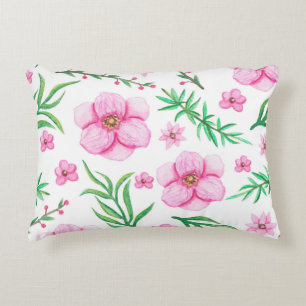Cojín Decorativo Flores rosa claras de color agua, cerezas pequeñas