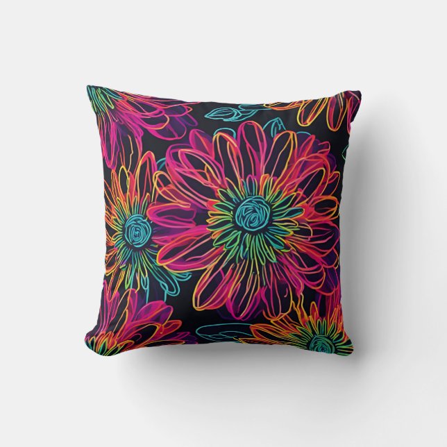 Cojín Decorativo Flores Rosa Neon (Anverso)