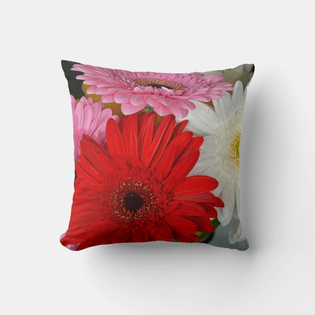 Cojín Decorativo Flores rosa, roja y blanca germinales arrojan almo (Anverso)