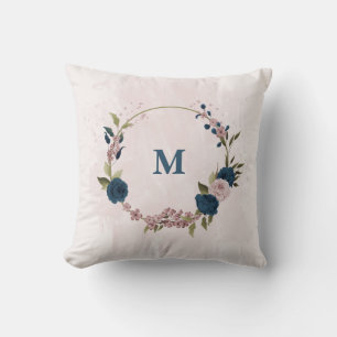 Cojín Decorativo flores rosadas azul marino 