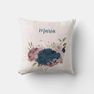 Cojín Decorativo flores rosadas azul marino 