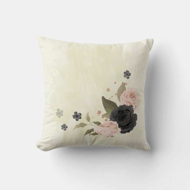 Cojín Decorativo flores rosadas con rubor negro (Anverso)