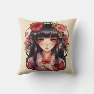 Cojín Decorativo Flores rosadas de chica anime