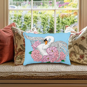 Cojín Decorativo Flores rosadas de cisne blanco