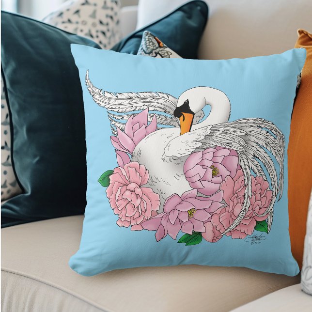 Cojín Decorativo Flores rosadas de cisne blanco (Subido por el creador)