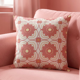 Cojín Decorativo Flores rosadas de coral sobre crema