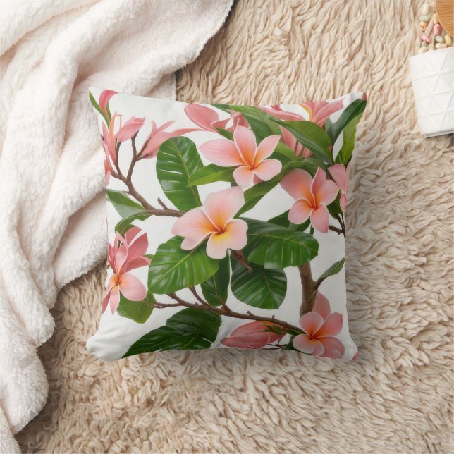 Cojín Decorativo Flores rosadas de Frangipani (Manta)