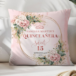 Cojín Decorativo Flores Rosadas de Rubor Eucalipto Regalo de Quince