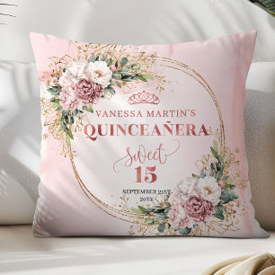 Cojín Decorativo Flores Rosadas de Rubor Verde Mejor Regalo Quincea