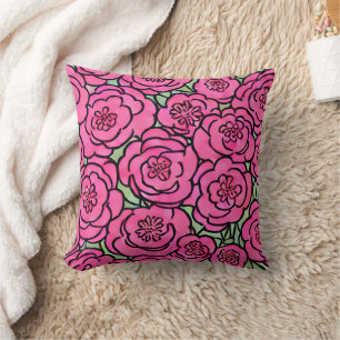 Cojín Decorativo Flores rosadas en acuarela