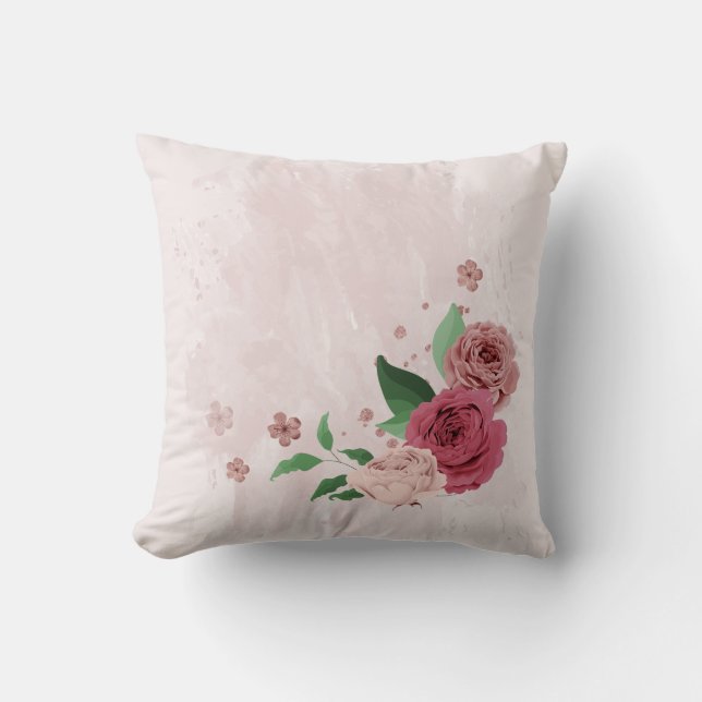 Cojín Decorativo flores rosadas hojas verdes  (Anverso)