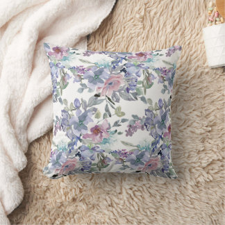Cojín Decorativo Flores rosadas pastel azules moradas blancas