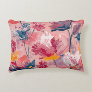 Cojín Decorativo Flores rosadas pinceladas pintadas patrón botánico