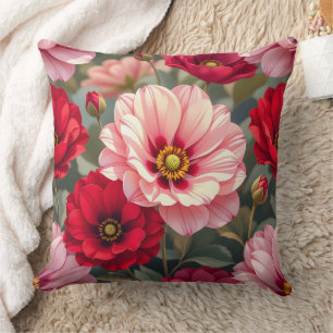 Cojín Decorativo Flores rosadas, rojas y malvas