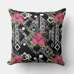 Cojín Decorativo Flores rosadas sin foco floral ornamental blanco n