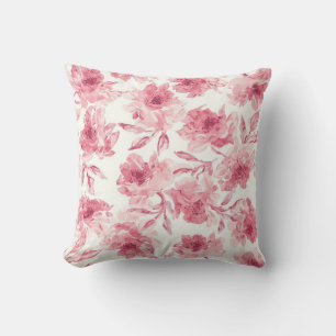 Cojín Decorativo Flores rosadas sonrosadas acuarela pintada floral 
