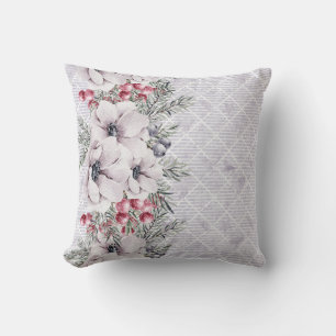 Cojín Decorativo Flores rosadas suaves sobre gris geométrico