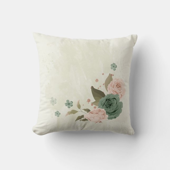 Cojín Decorativo flores rosadas verdes de salvia (Anverso)
