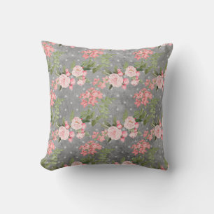 Cojín Decorativo Flores rosadas vintage elegantes verde gris