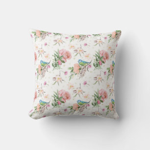 Cojín Decorativo Flores rosadas y de melocotón dibujadas a mano y p