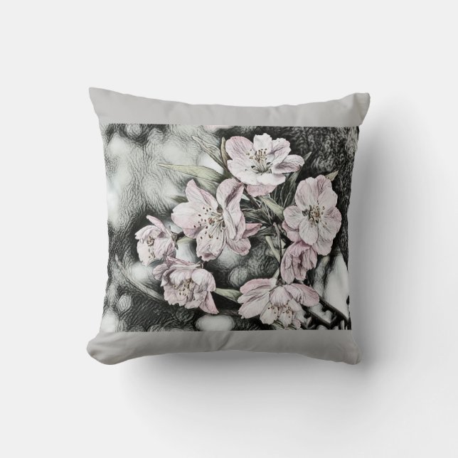 Cojín Decorativo Flores rosas antiguas en una rama (Anverso)