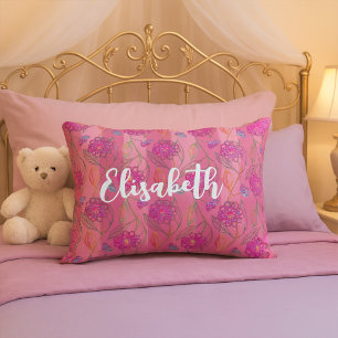 Cojín Decorativo Flores rosas pequeñas y negras patrón rayado Añadi