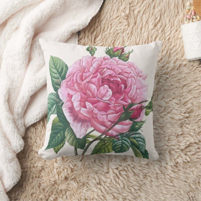 Cojín Decorativo Flores rosas rosas con hojas verdes (Manta)