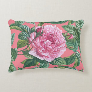 Cojín Decorativo Flores rosas rosas con hojas verdes