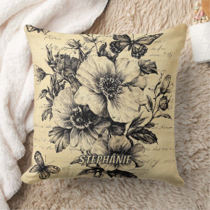 Cojín Decorativo Flores rusticas y mariposa - Papel de edad (9)