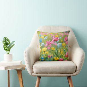 Cojín Decorativo Flores salvajes amarillas azules rosadas 2025
