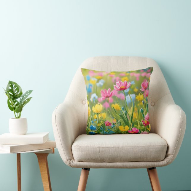 Cojín Decorativo Flores salvajes amarillas azules rosadas 2025 (Silla)