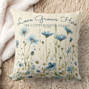 Cojín Decorativo Flores salvajes azules personalizadas Boho, famili