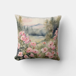 Cojín Decorativo Flores salvajes de color rosa suave Rosas paisajis